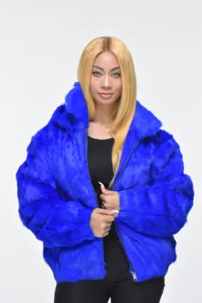 Ladies Rabbit Hooded Bomber Jacket - Royal Blue