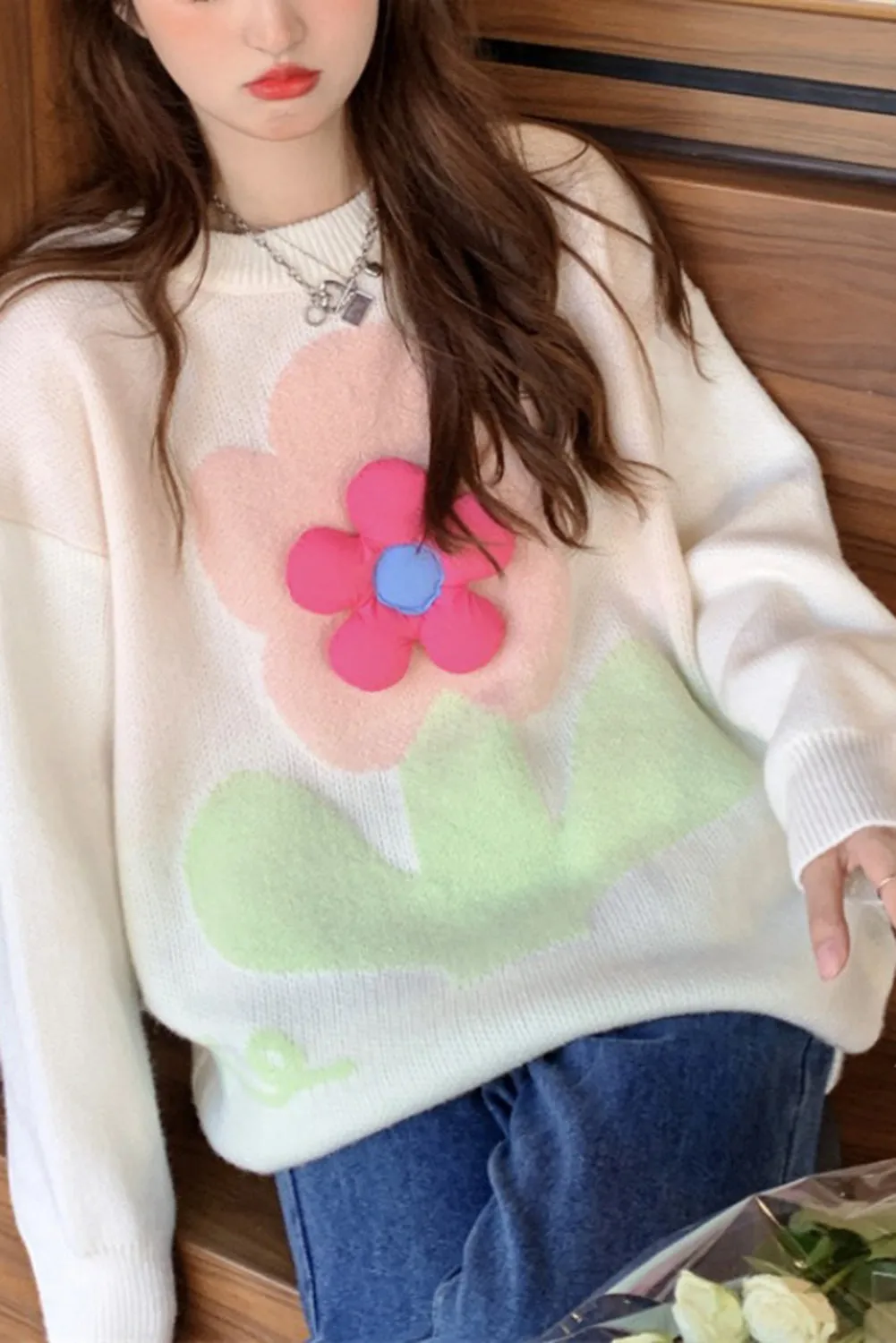 🌸 Beige 3D Flower Detachable Pullover Sweater: The Sweater That'll Make You Feel Like a Damn Flower But in a Totally Chic, “I’ve Got My Life Together” Way 🌸