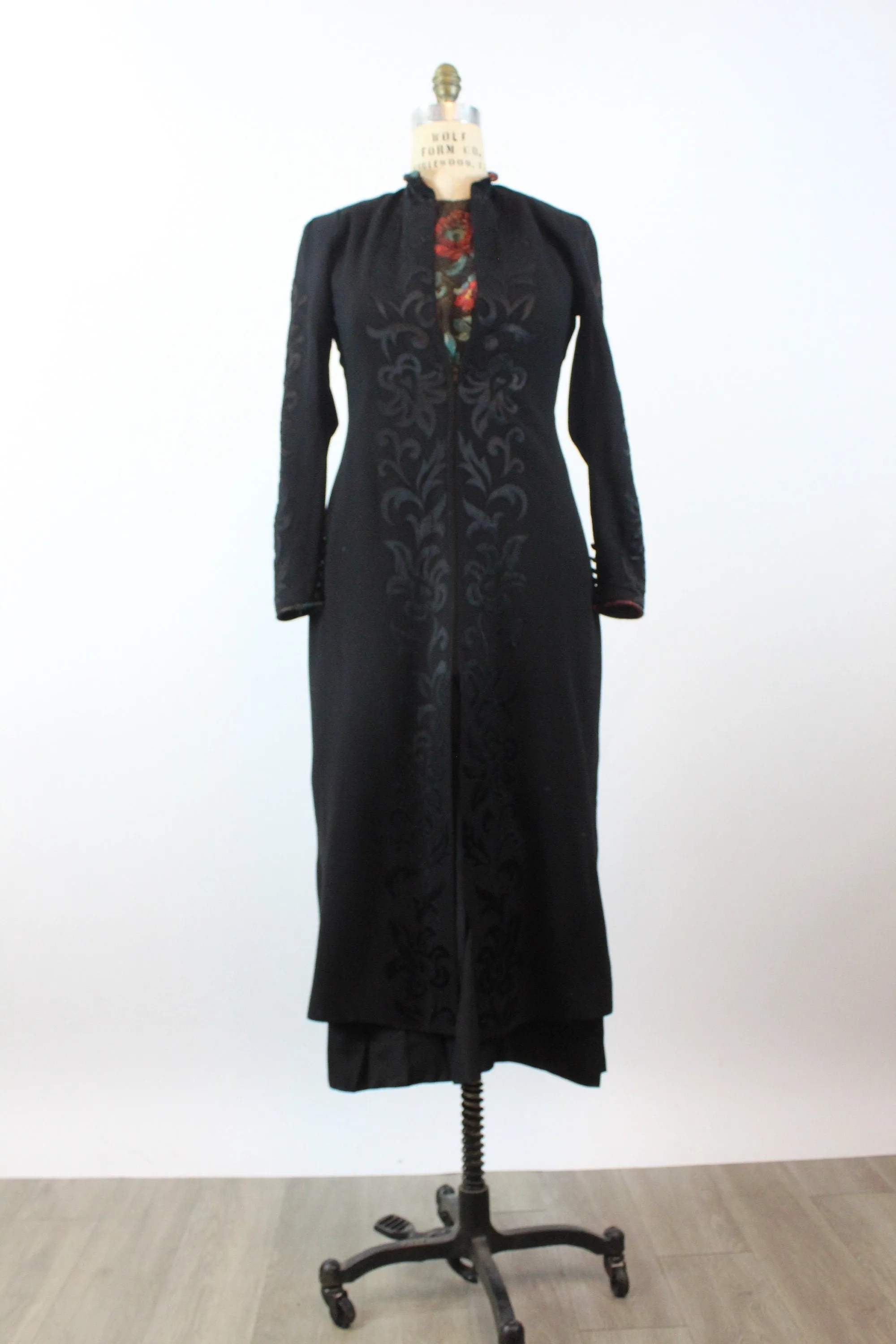 1930s 1940s APPLIQUED wool dress and GILET medium | new fall