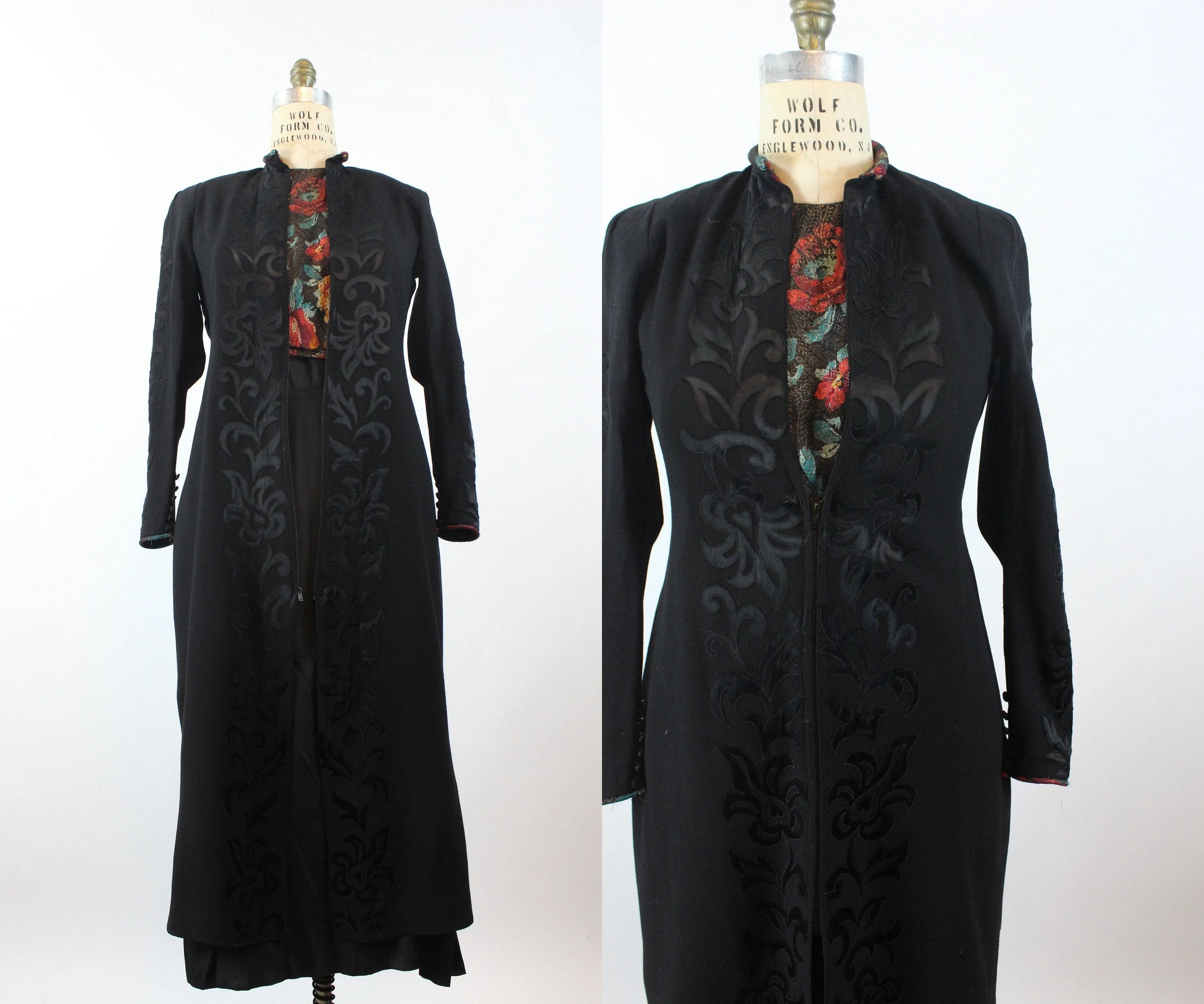 1930s 1940s APPLIQUED wool dress and GILET medium | new fall