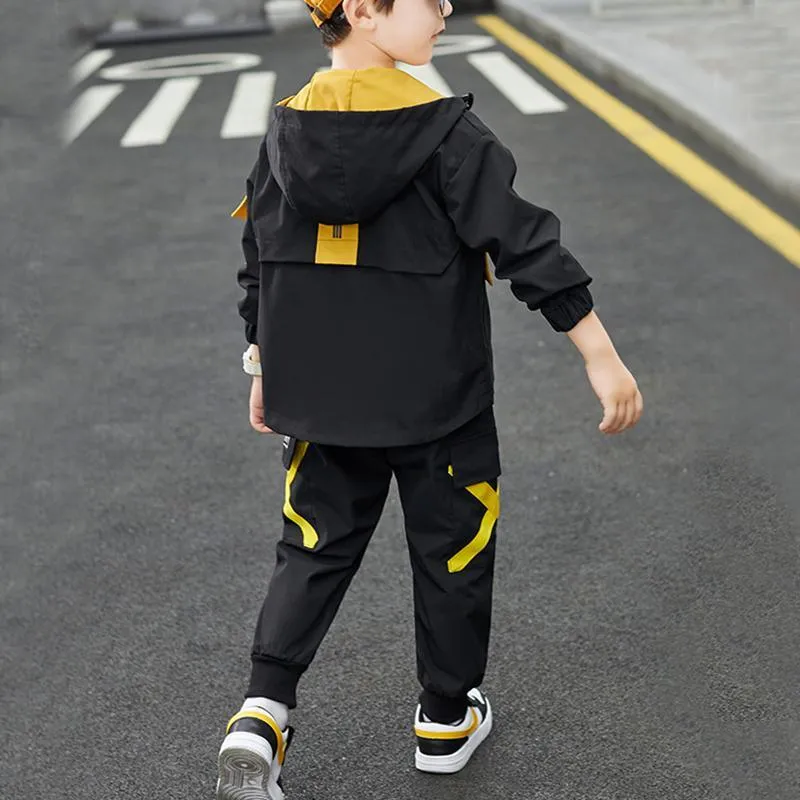 2-piece Color-block Pocket Design Coat & Pants for Boy