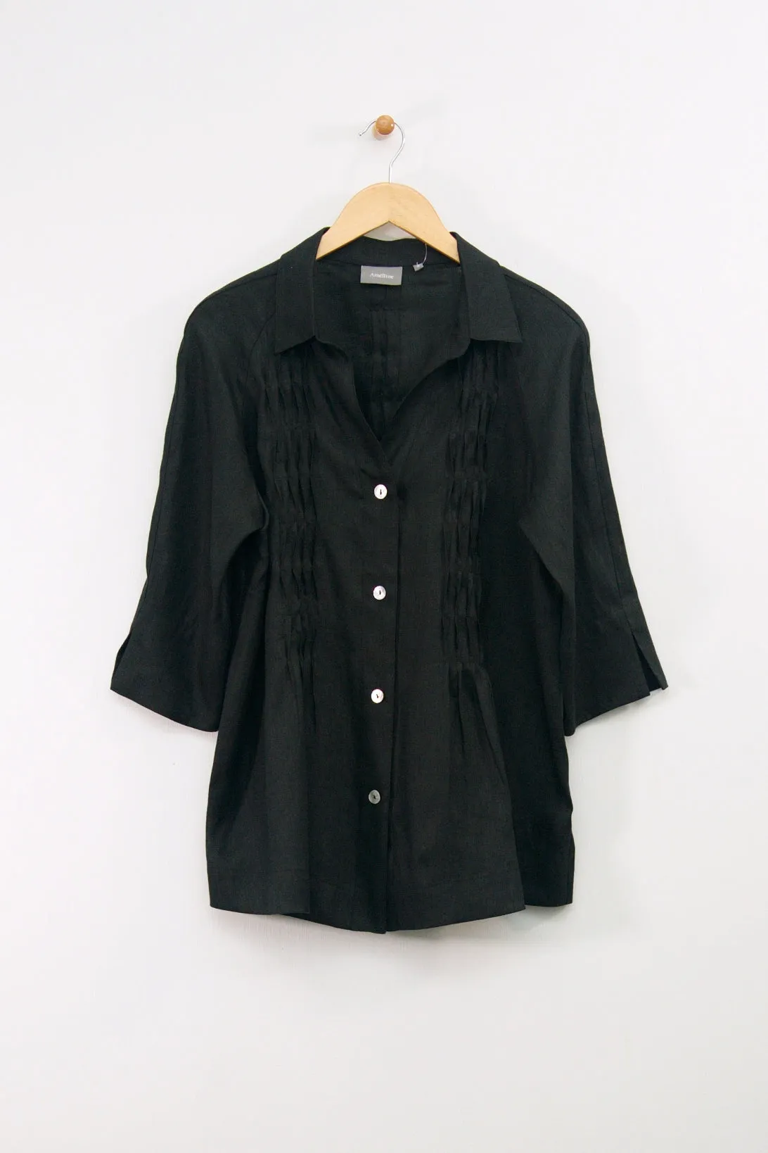 28" Wavy Pintuck Button Front Blouse