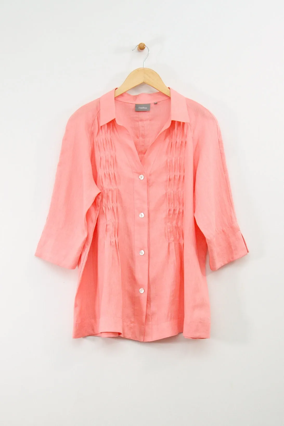 28" Wavy Pintuck Button Front Blouse