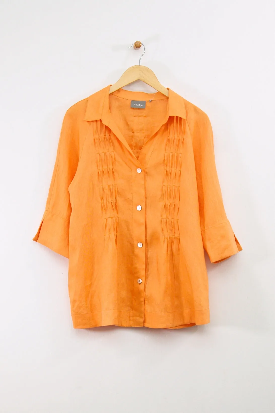 28" Wavy Pintuck Button Front Blouse