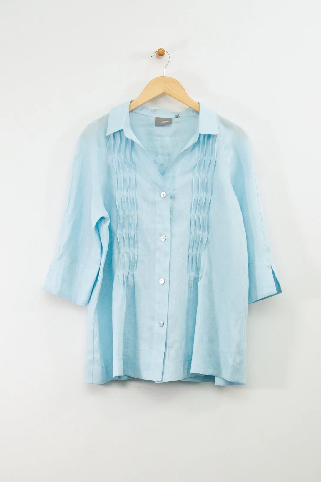 28" Wavy Pintuck Button Front Blouse