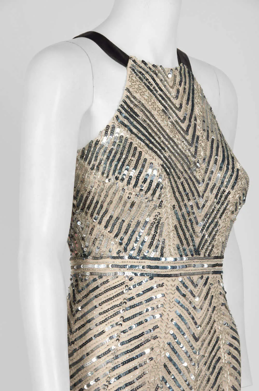 Aidan Mattox Halter Neck Zipper Back Bodycon Beaded Sequin Dress