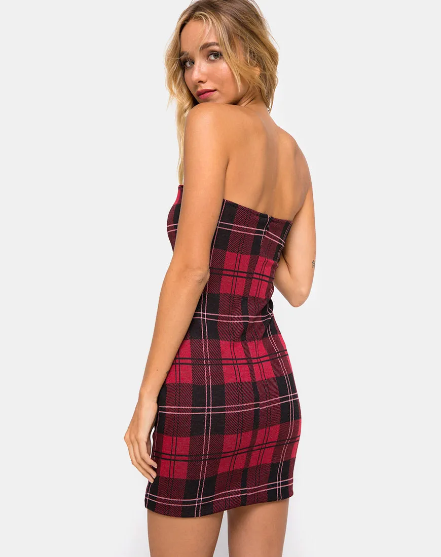 Ajuste Bodycon Dress in Plaid Red