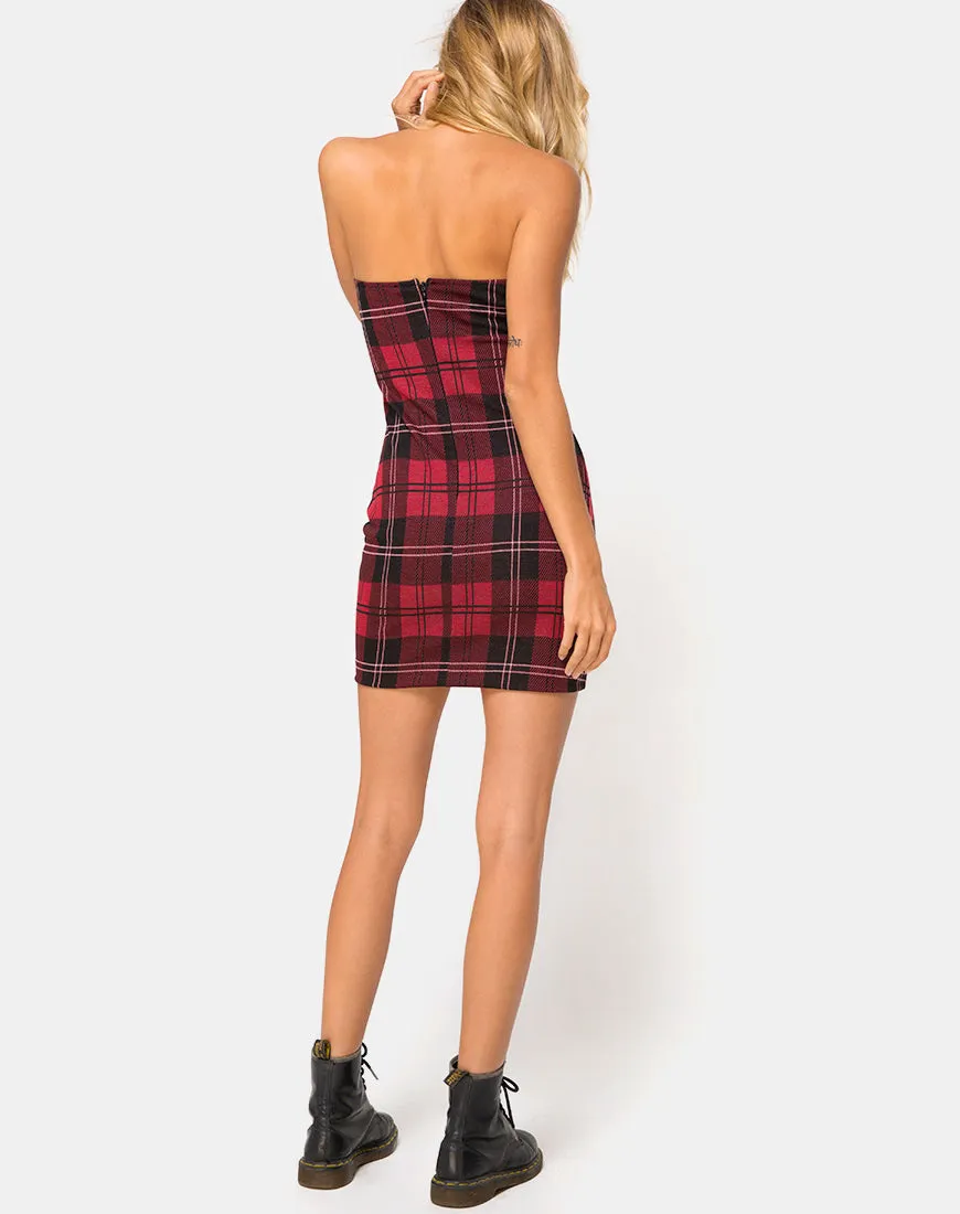 Ajuste Bodycon Dress in Plaid Red