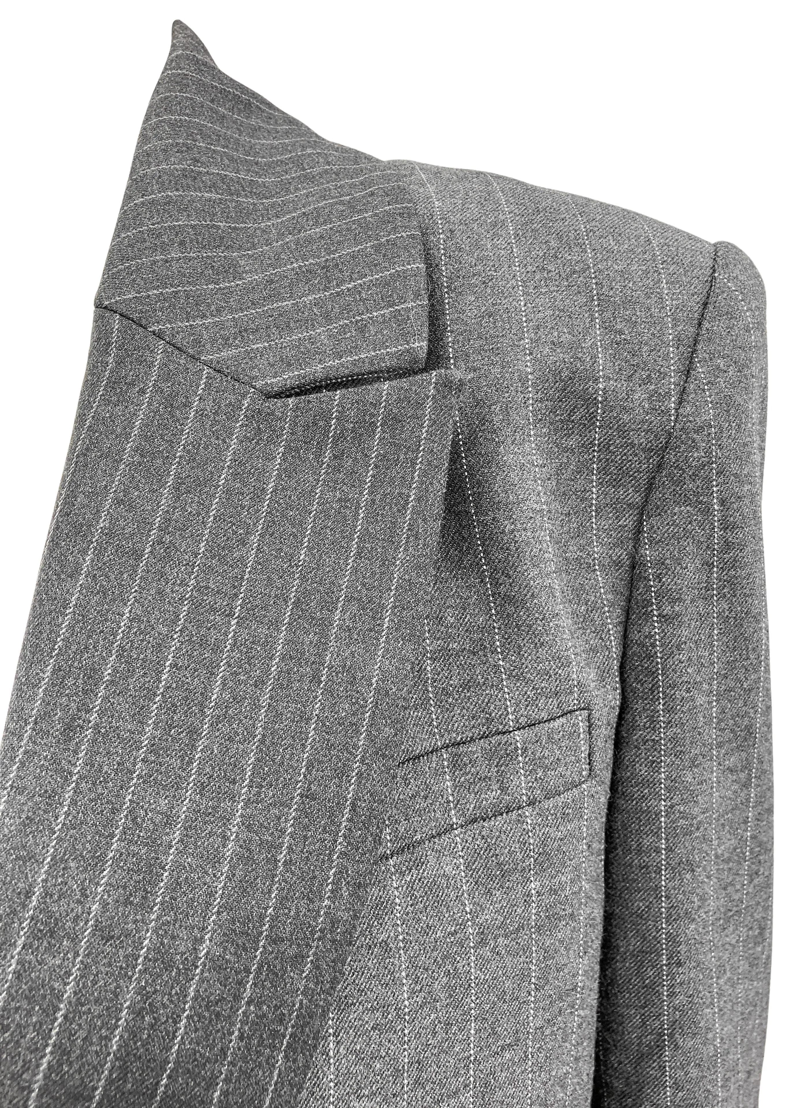 alice   olivia Colley Blazer in Grey & Charcoal Pinstripe