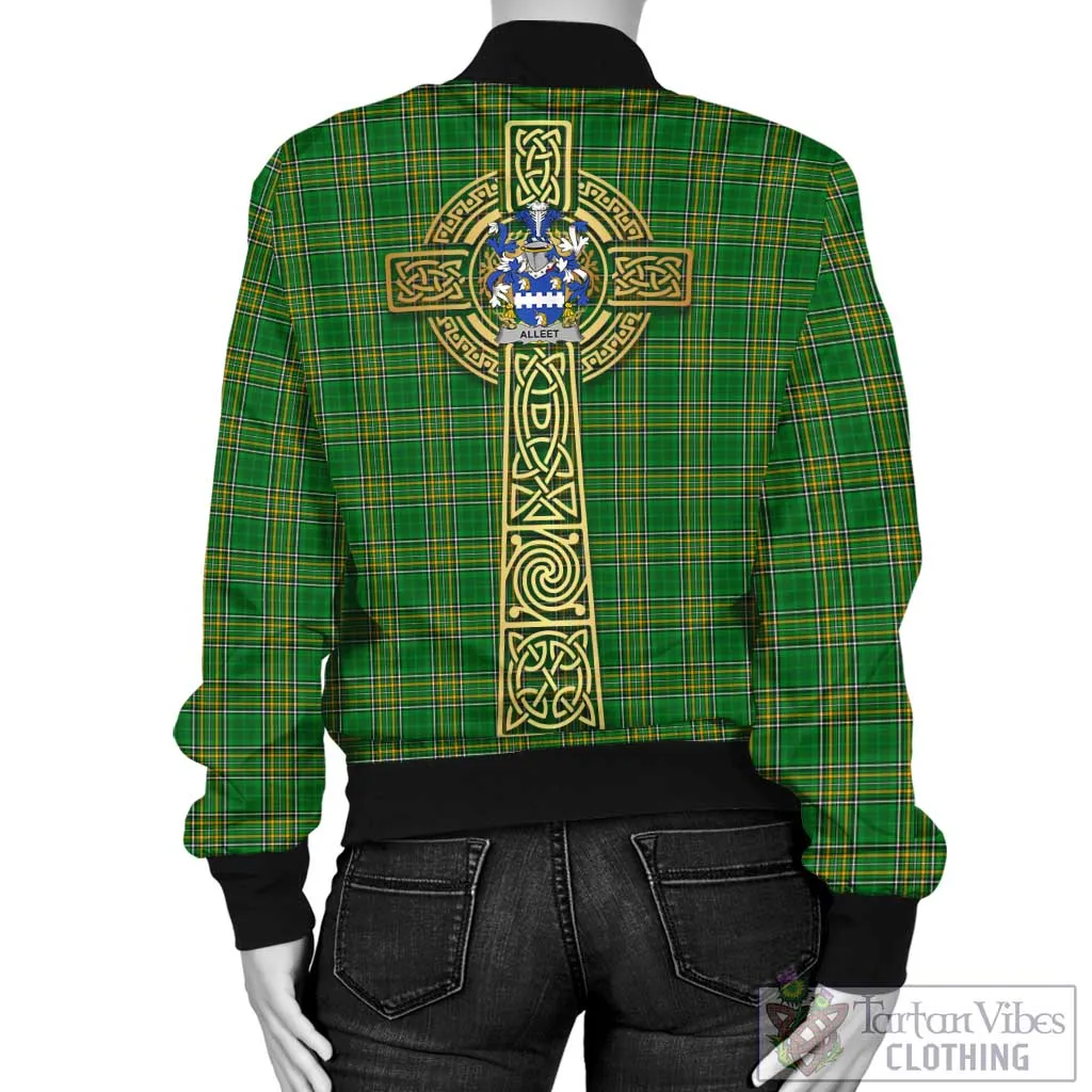 Alleet Irish Clan Tartan Bomber Jacket with Coat of Arms Celtic Tree of Life Style