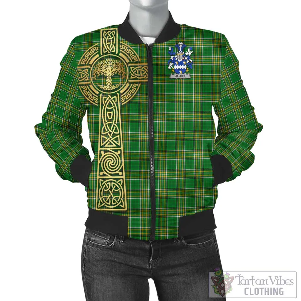 Alleet Irish Clan Tartan Bomber Jacket with Coat of Arms Celtic Tree of Life Style