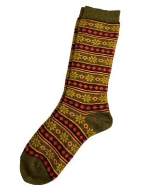 Alpaca Socks in Starry Stripe Olive - Medium