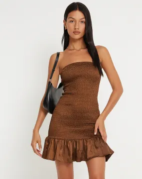 Amasa Mini Dress in Satin Bitter Chocolate