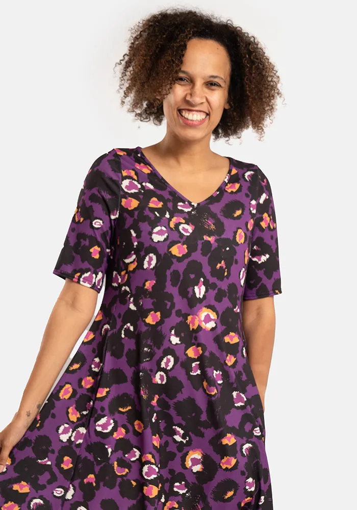 Amber-May Purple Animal Print Trapeze Dress