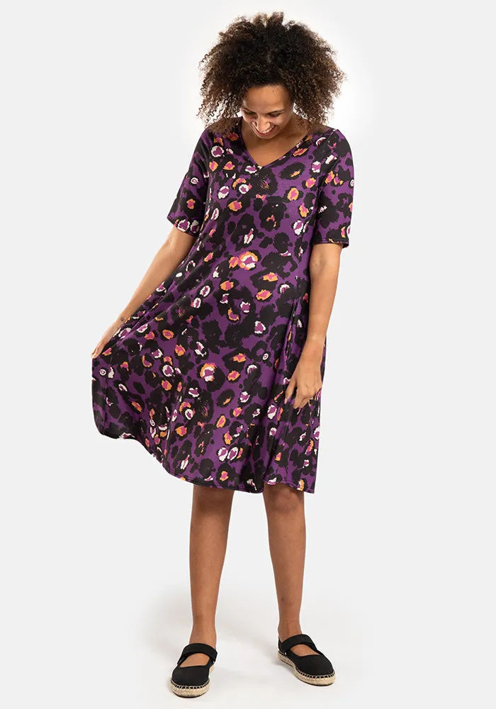 Amber-May Purple Animal Print Trapeze Dress