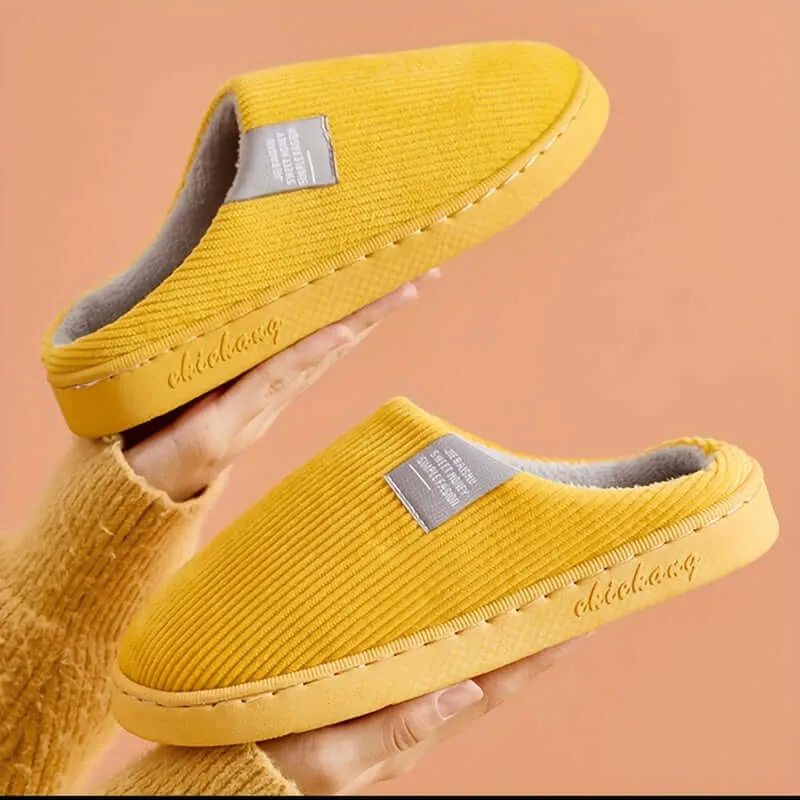 Anti-Slip Soft Plush Cozy Ribbed Corduroy House Slippers