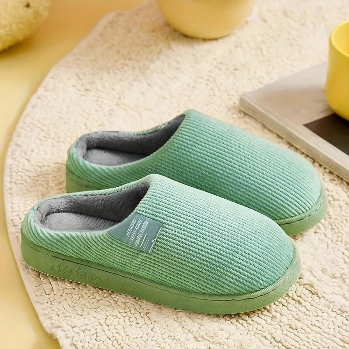 Anti-Slip Soft Plush Cozy Ribbed Corduroy House Slippers