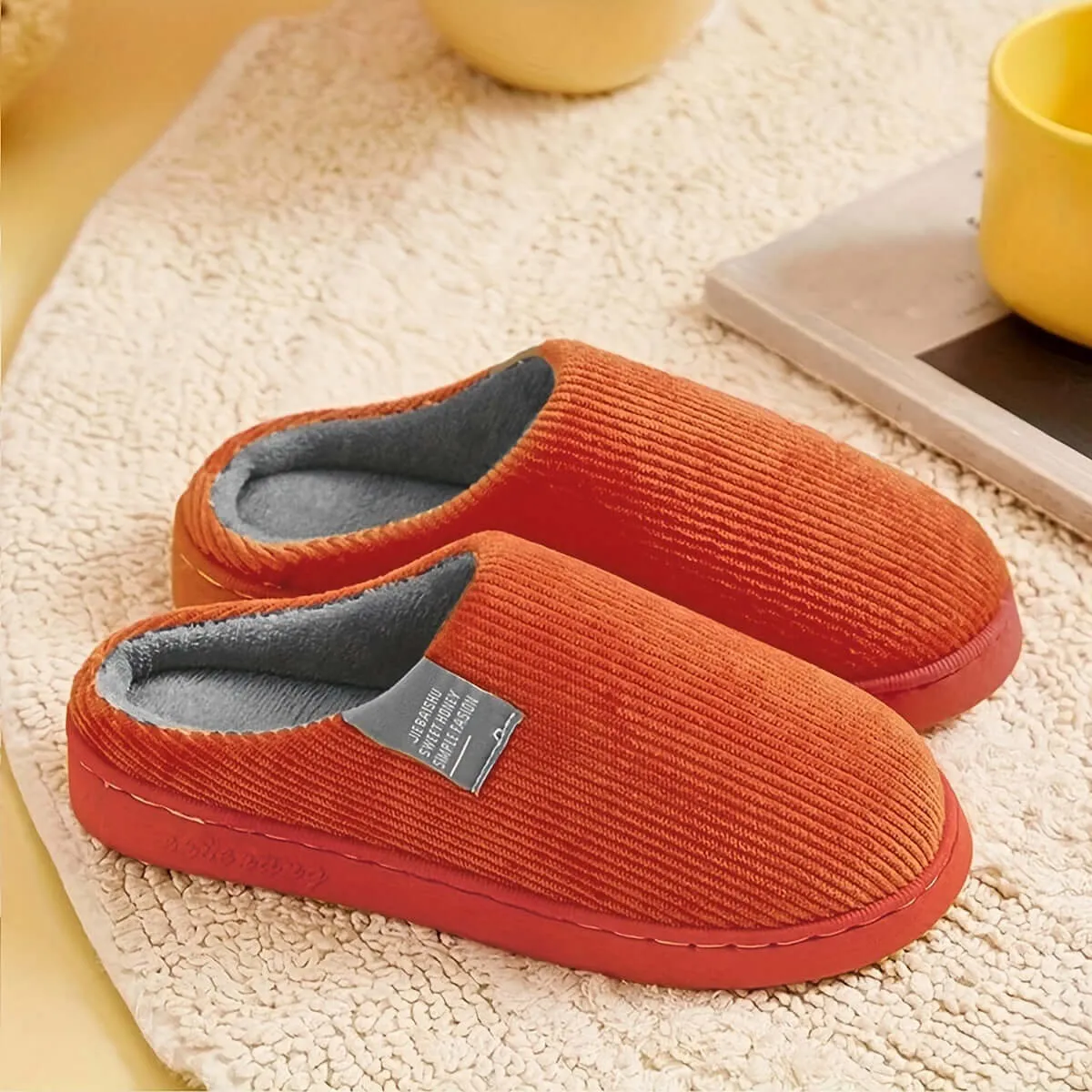 Anti-Slip Soft Plush Cozy Ribbed Corduroy House Slippers