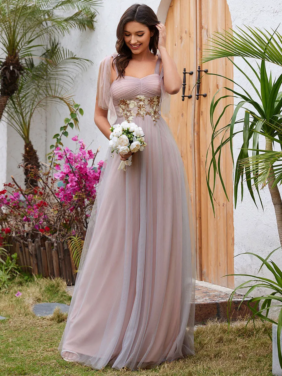 Appliques Lace Sweetheart Neckline Tulle Bridesmaid Dress