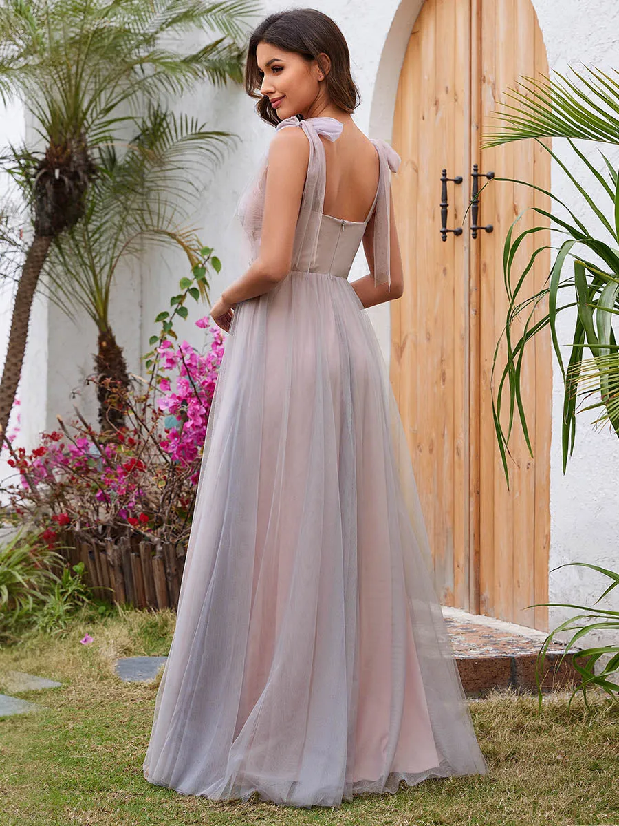 Appliques Lace Sweetheart Neckline Tulle Bridesmaid Dress