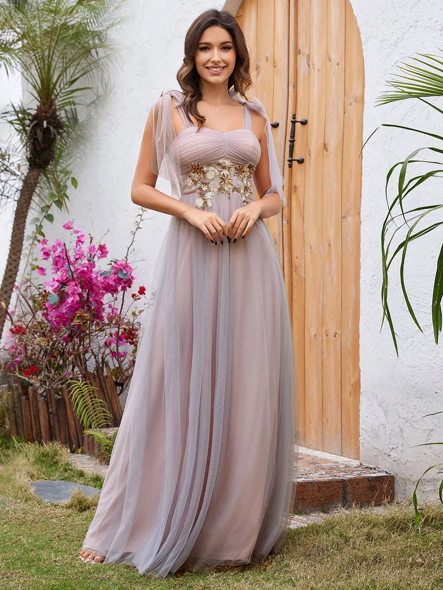 Appliques Lace Sweetheart Neckline Tulle Bridesmaid Dress