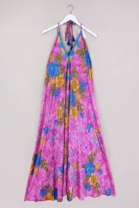 Athena Maxi Dress - Vintage Sari - Magenta, Sun & Sky Floral - M to L/XL