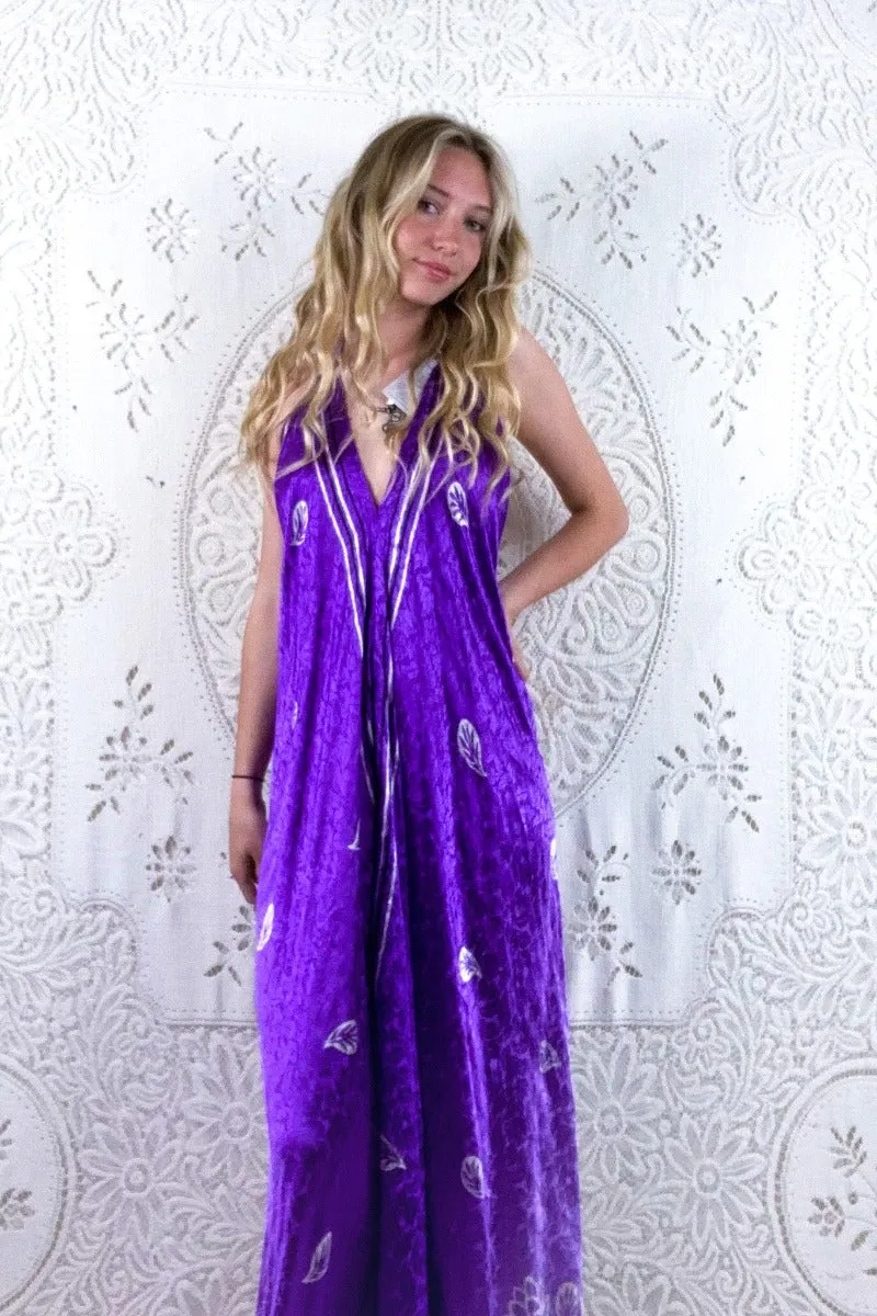 Athena Maxi Dress - Vintage Sari - Ultraviolet Shimmer - S - M/L