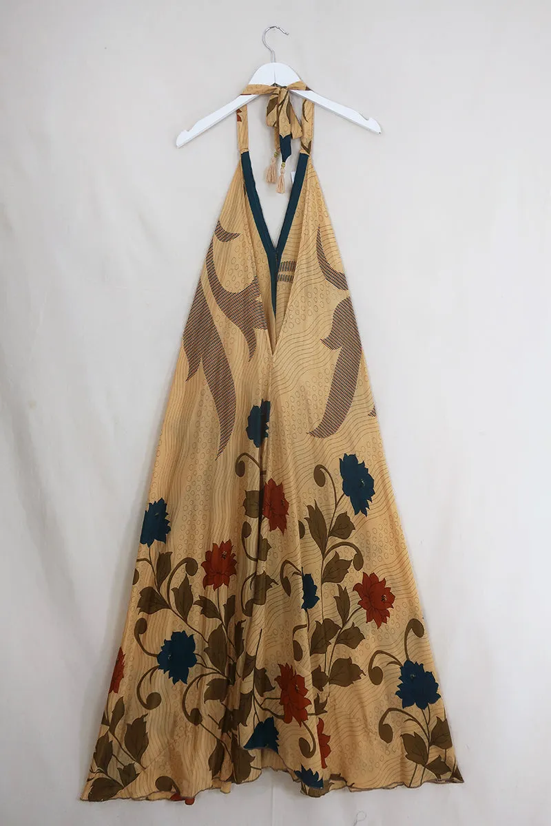 Athena Maxi Dress - Vintage Sari - Warm Golden Sand - Free Size L/XL