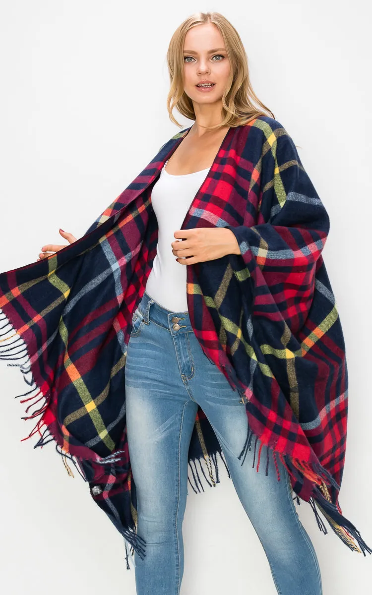 AV434 Wool Plaid Ruana Shawl