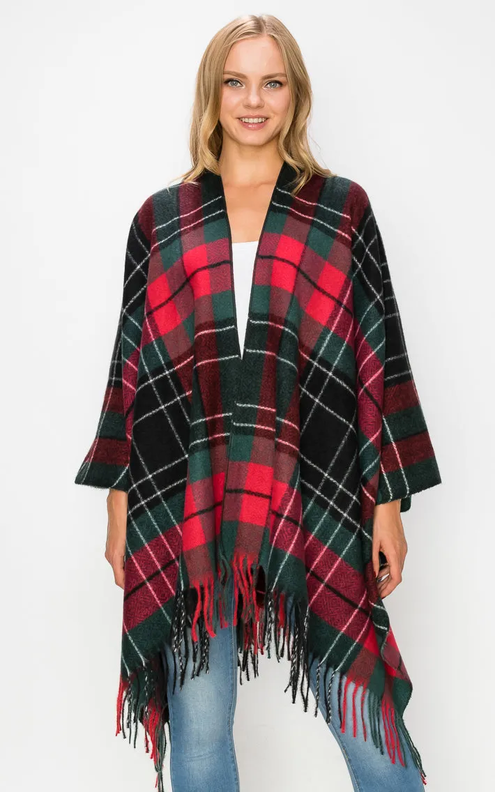 AV434 Wool Plaid Ruana Shawl