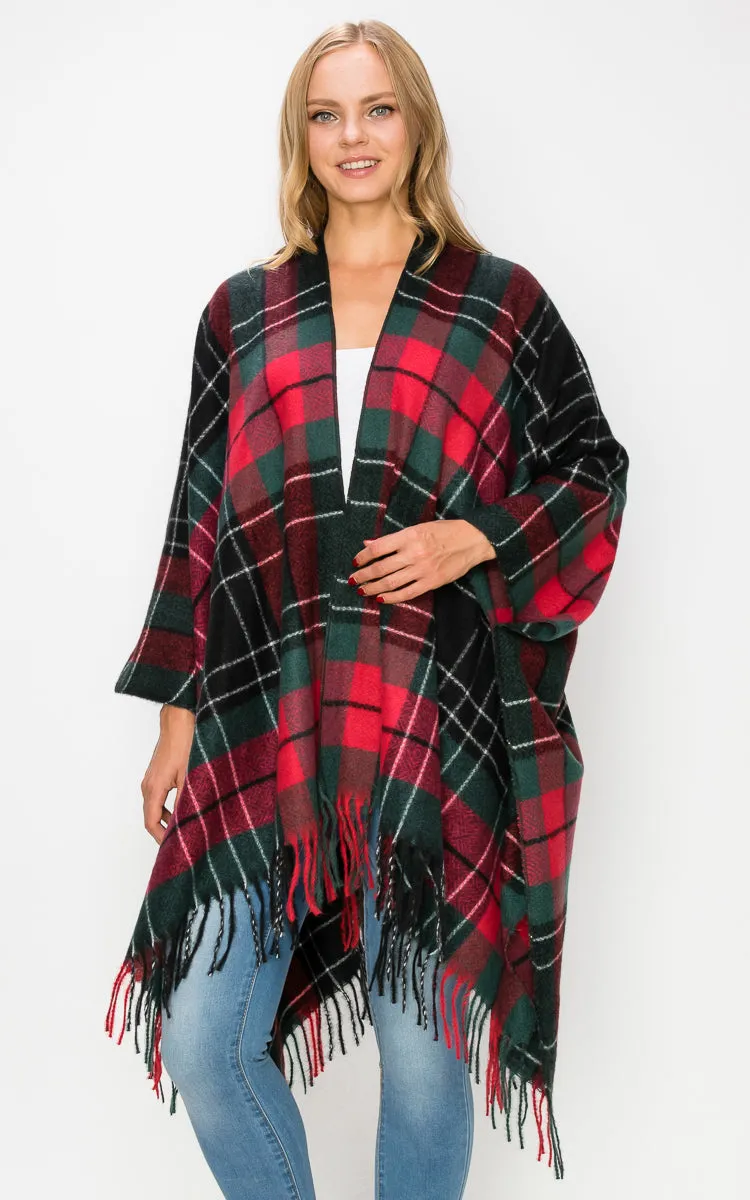 AV434 Wool Plaid Ruana Shawl