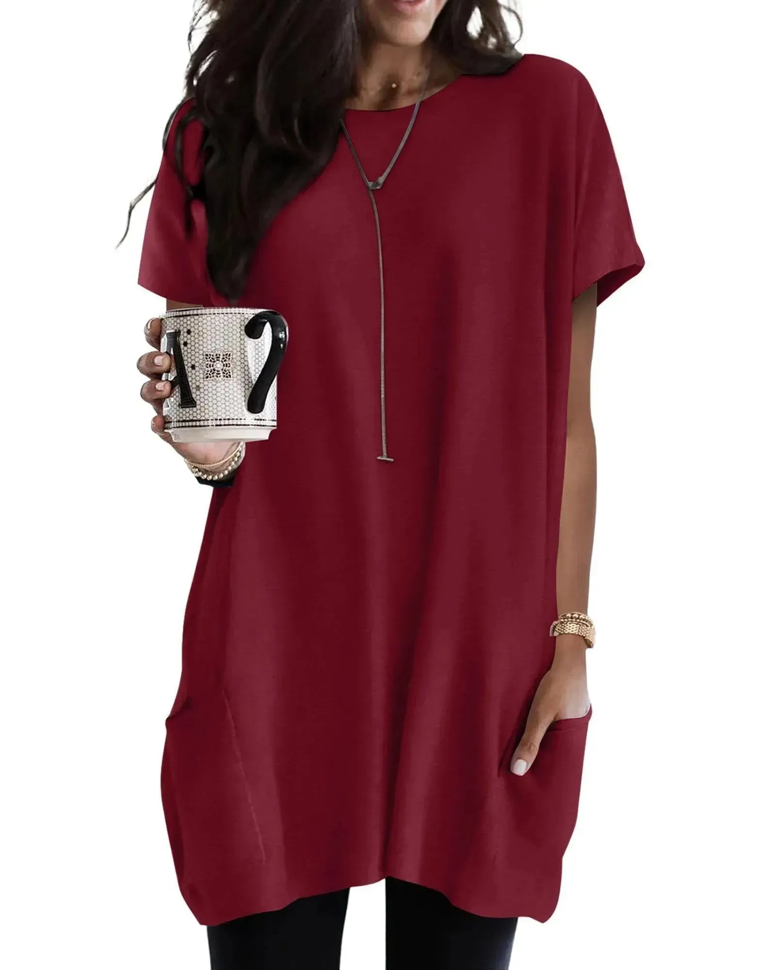 Azura Exchange Short Sleeve Tunic Top with Side Pockets - S