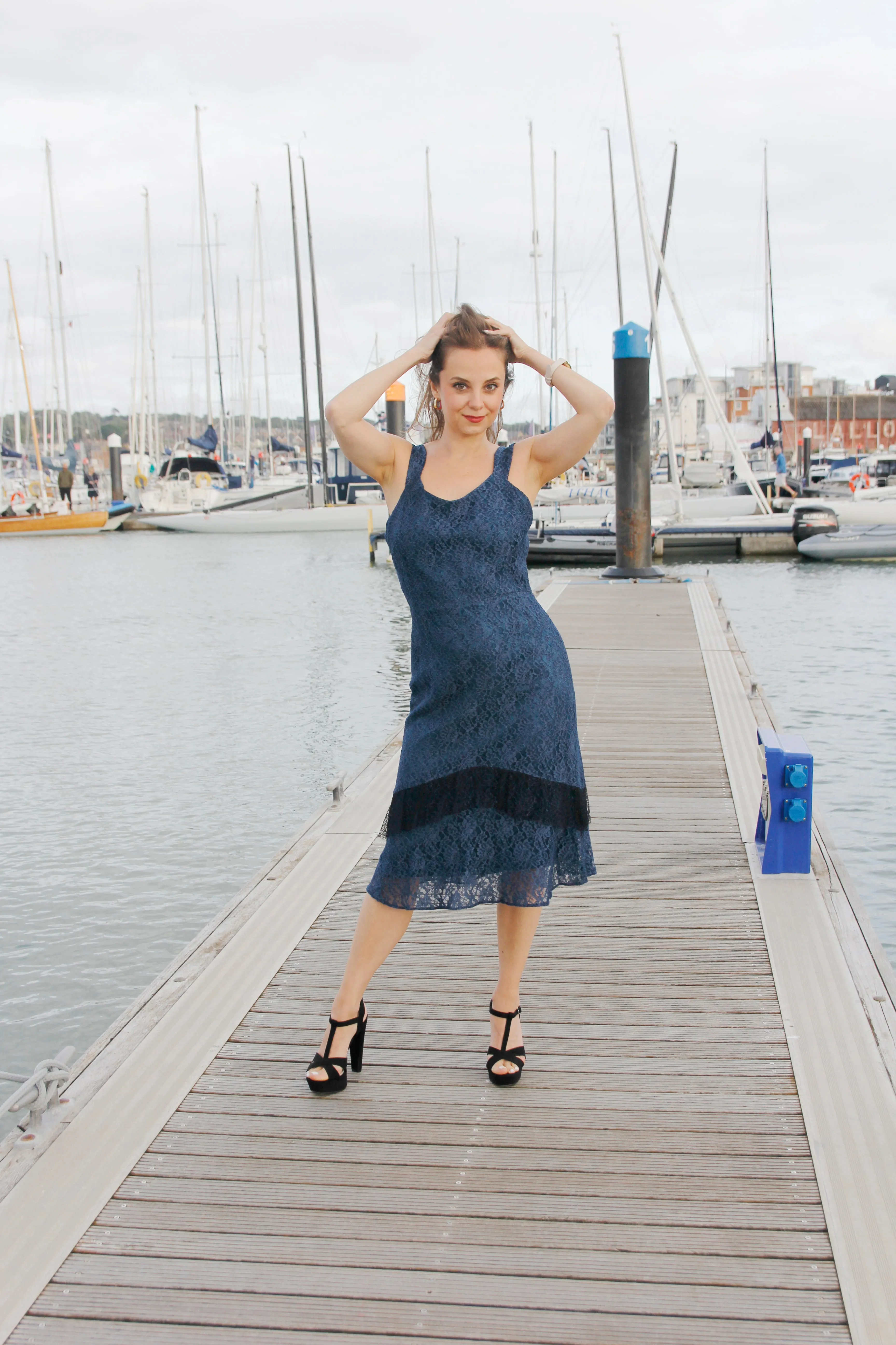 Beatrice Dress - Blue Lace Sleeveless Dress