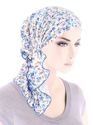 Bella Scarf Ivory Periwinkle Blue Petite Floral