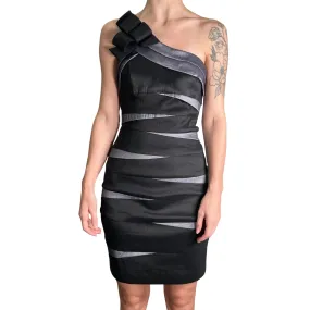 Betsy & Adam Silver & Black Single Shoulder Cocktail Dress