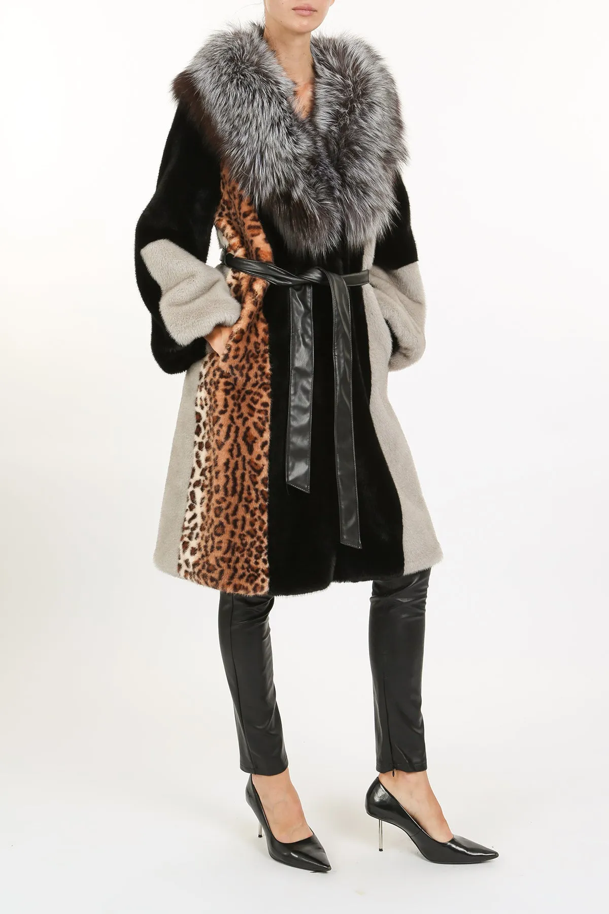 Beulah Style Colorblock Faux Fur Coat