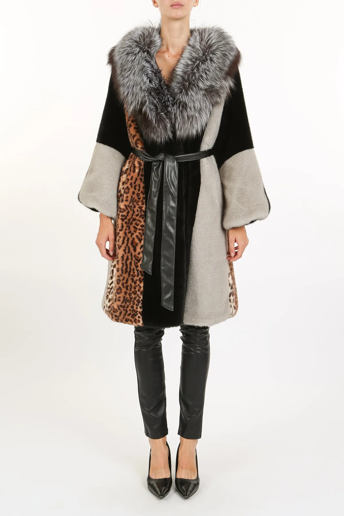 Beulah Style Colorblock Faux Fur Coat