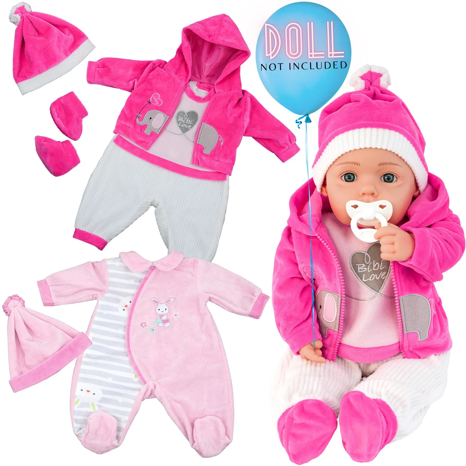 BiBi Outfits - Set of Two Doll Clothes (Pink Elephant & Pink) (50 cm / 20")