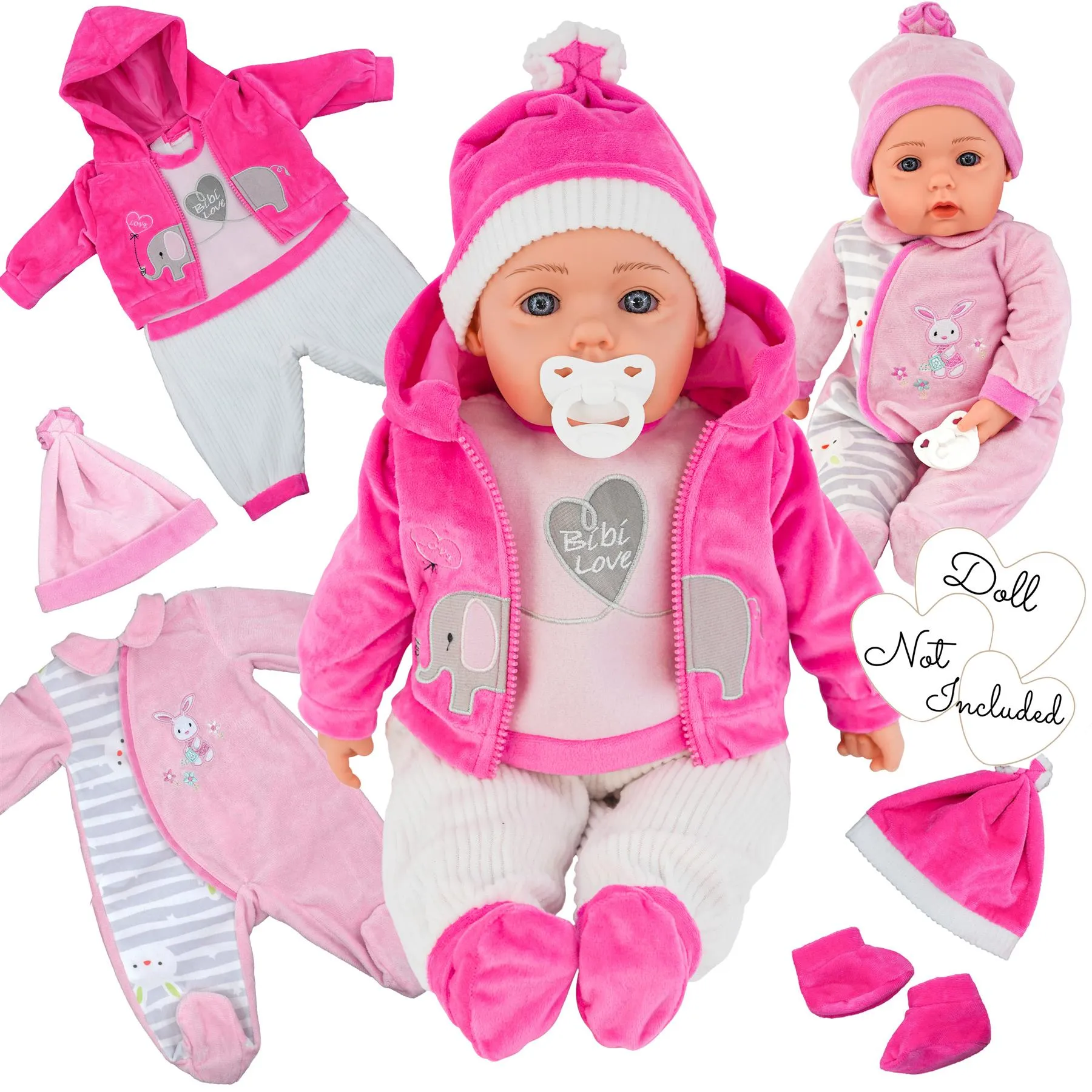 BiBi Outfits - Set of Two Doll Clothes (Pink Elephant & Pink) (50 cm / 20")