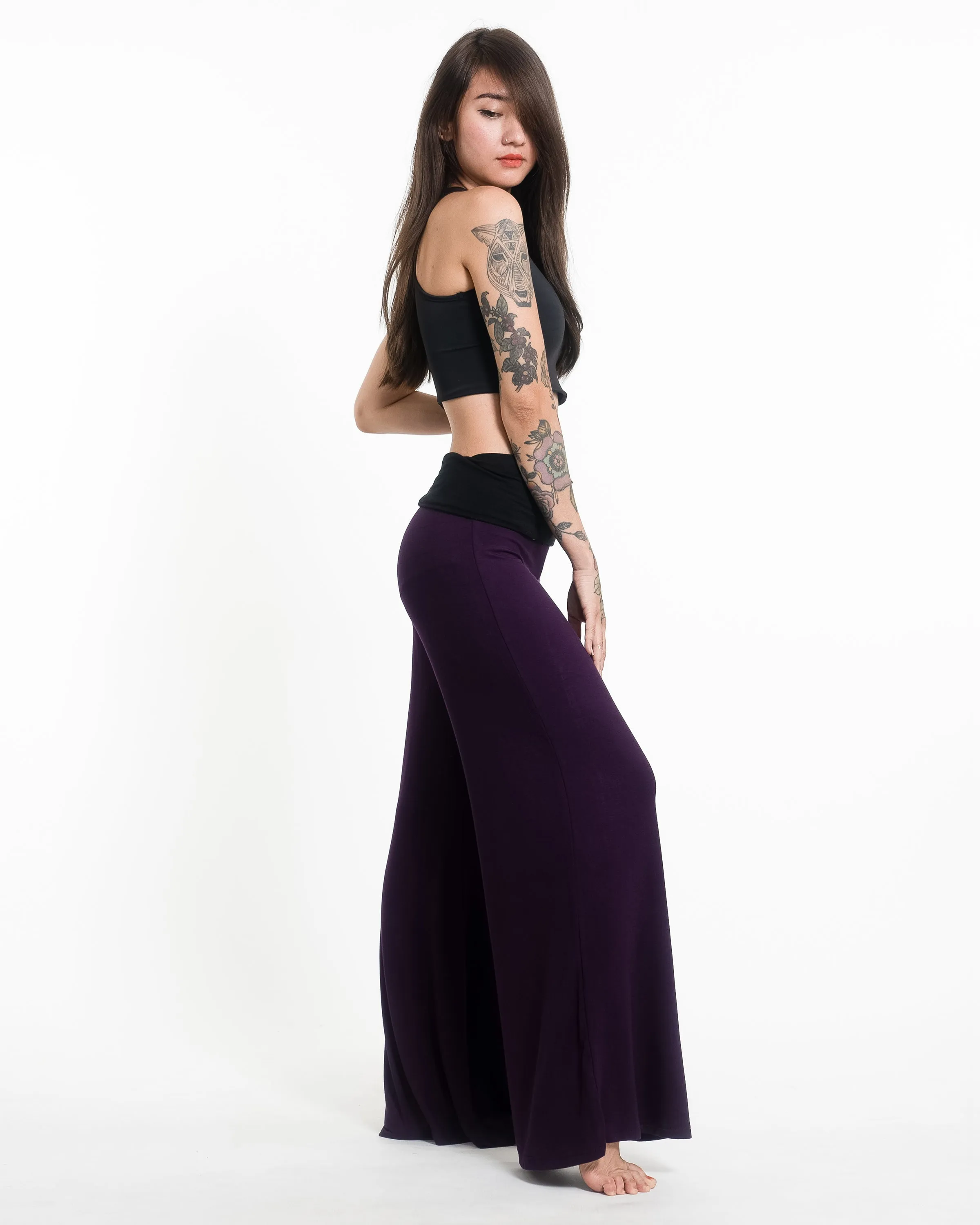 Birds Spandex Wide Leg Palazzo Pants in Purple