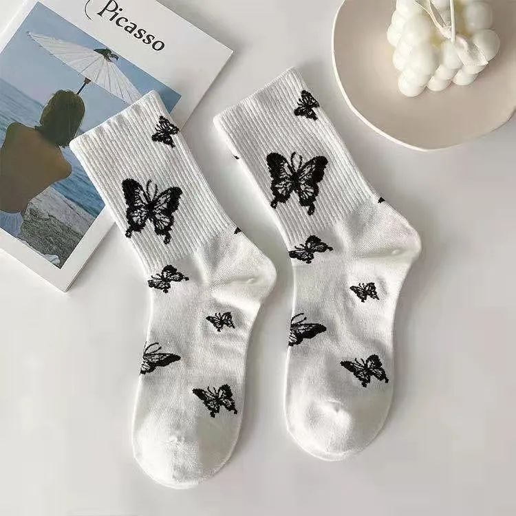 Black & White Butterfly Socks