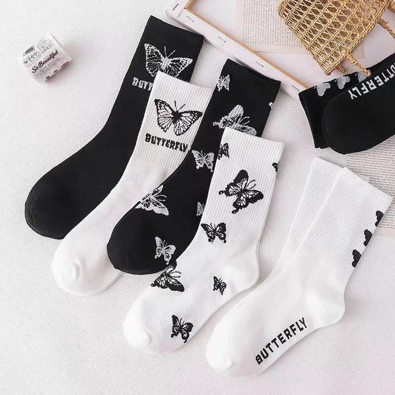 Black & White Butterfly Socks