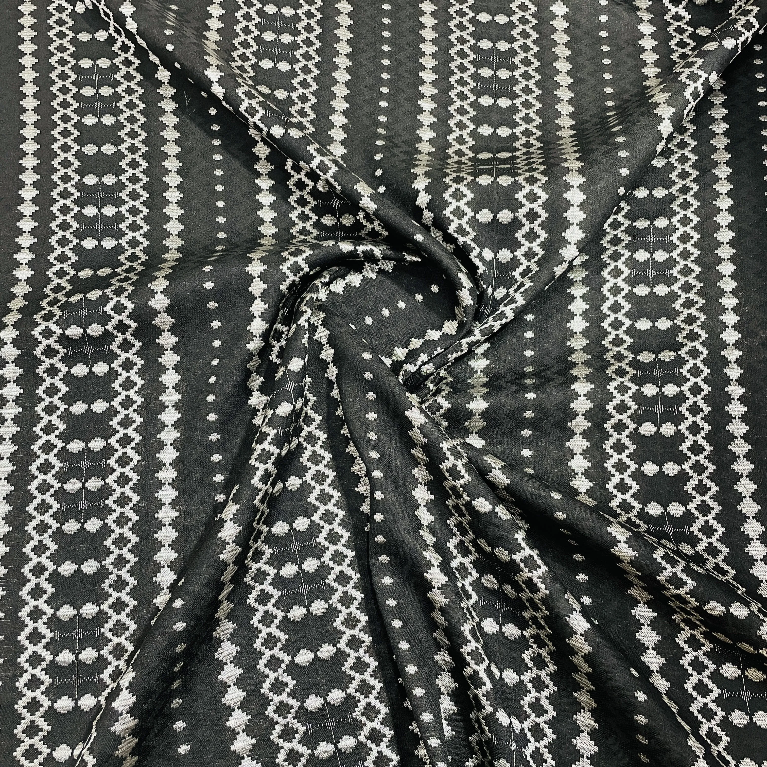 Black & White Geometrical Brocade Jacquard Fabric