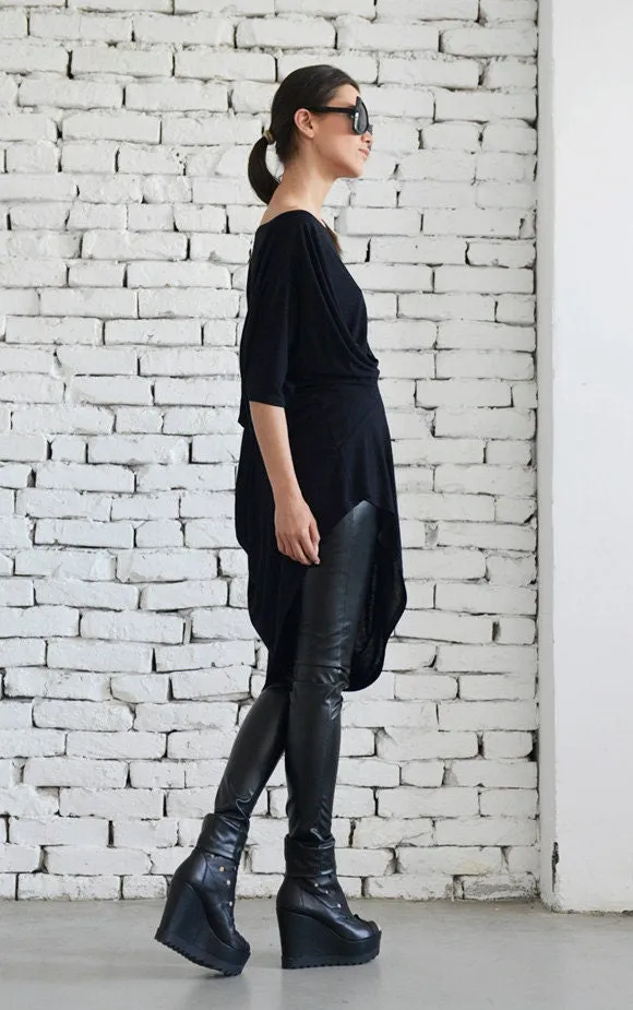 Black Asymmetric Loose Tunic