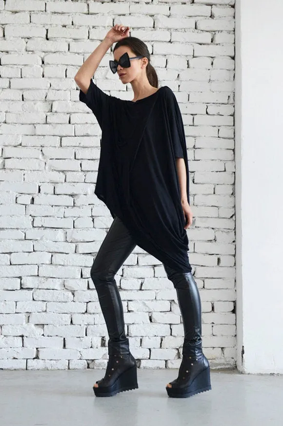 Black Asymmetric Loose Tunic