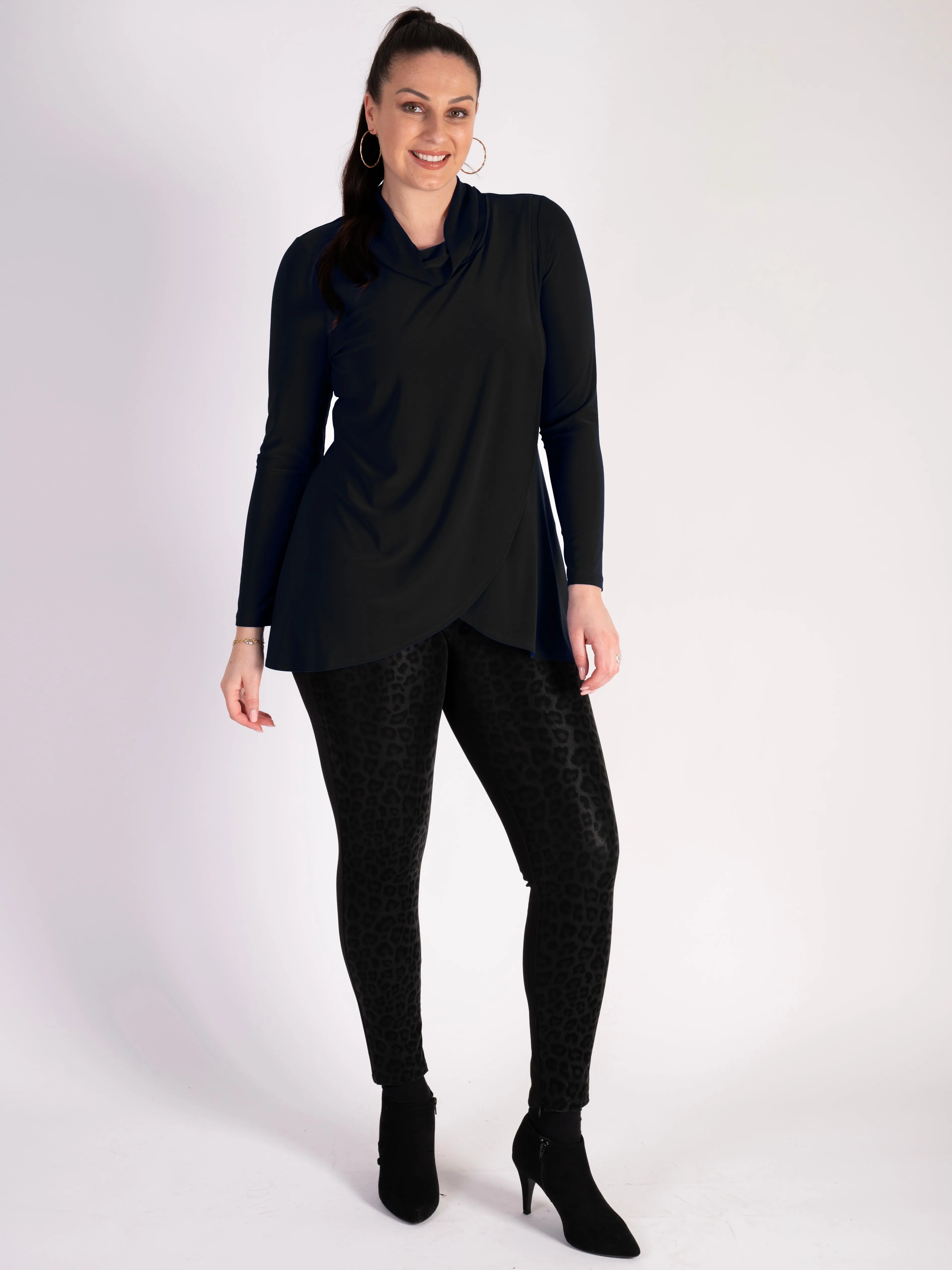 Black Layered Cowl Neck Top