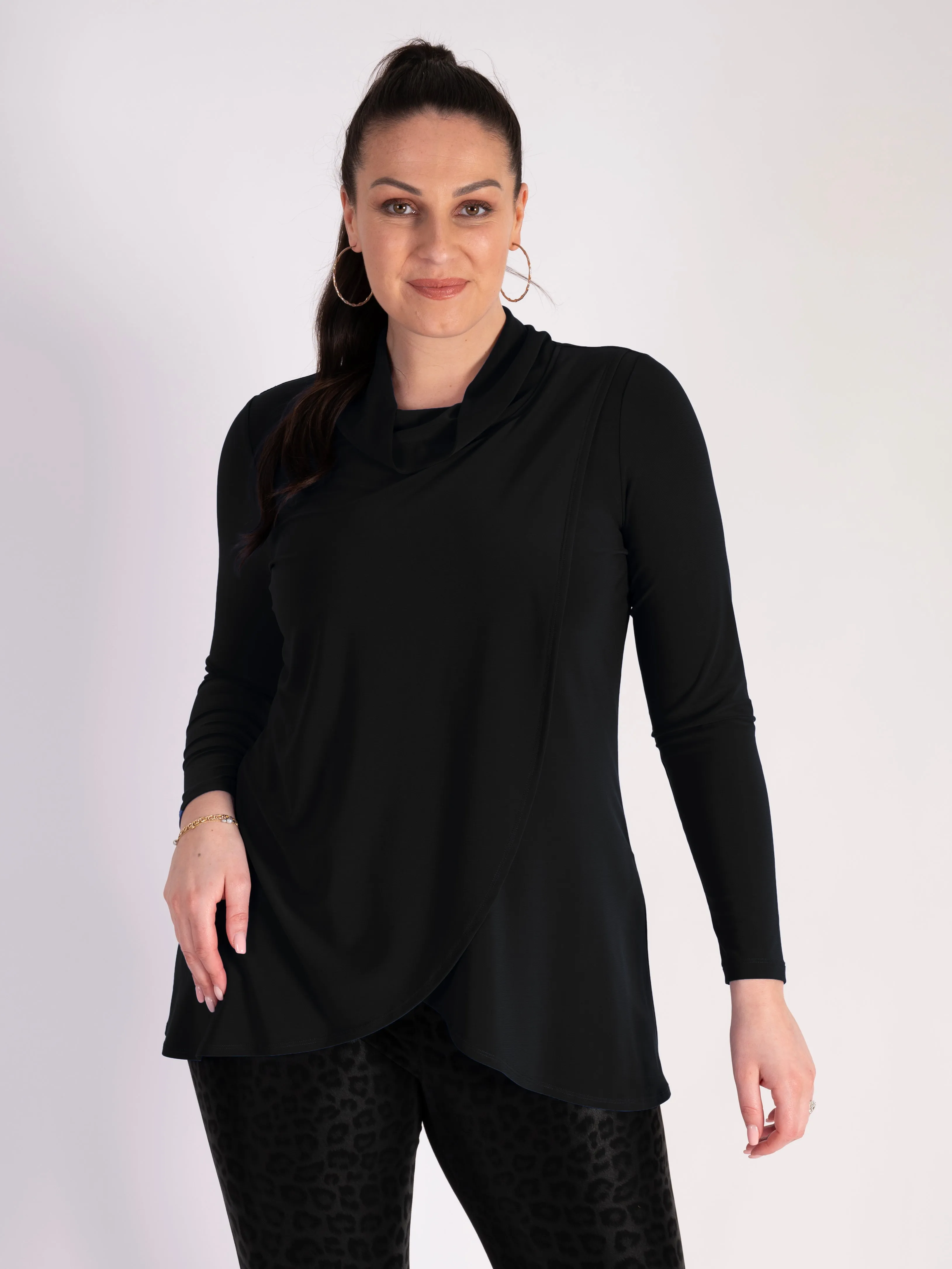 Black Layered Cowl Neck Top