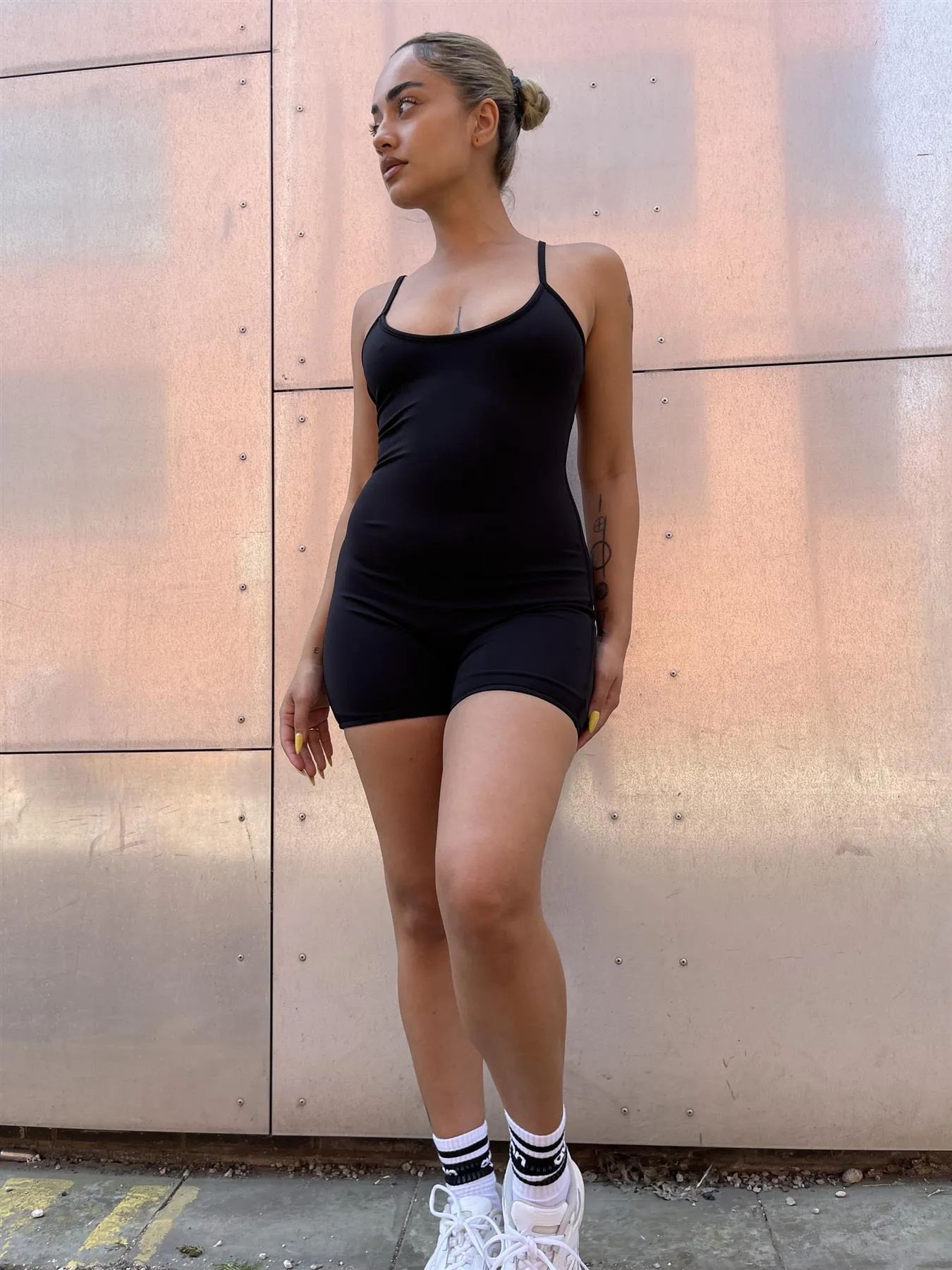 Black Scoop-Neck Short-Unitard