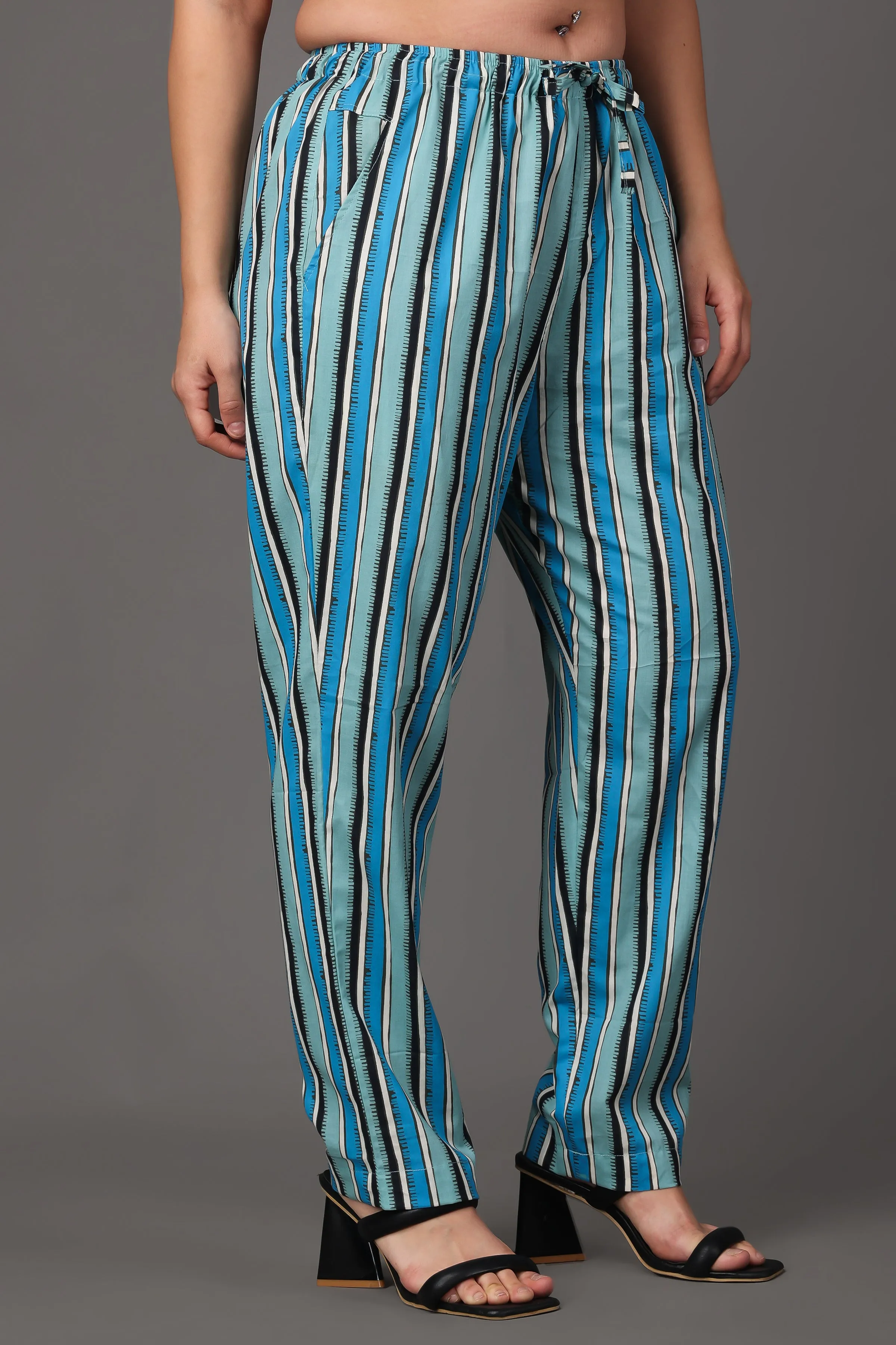 Blue Cotton Striped Relaxed Palazzo