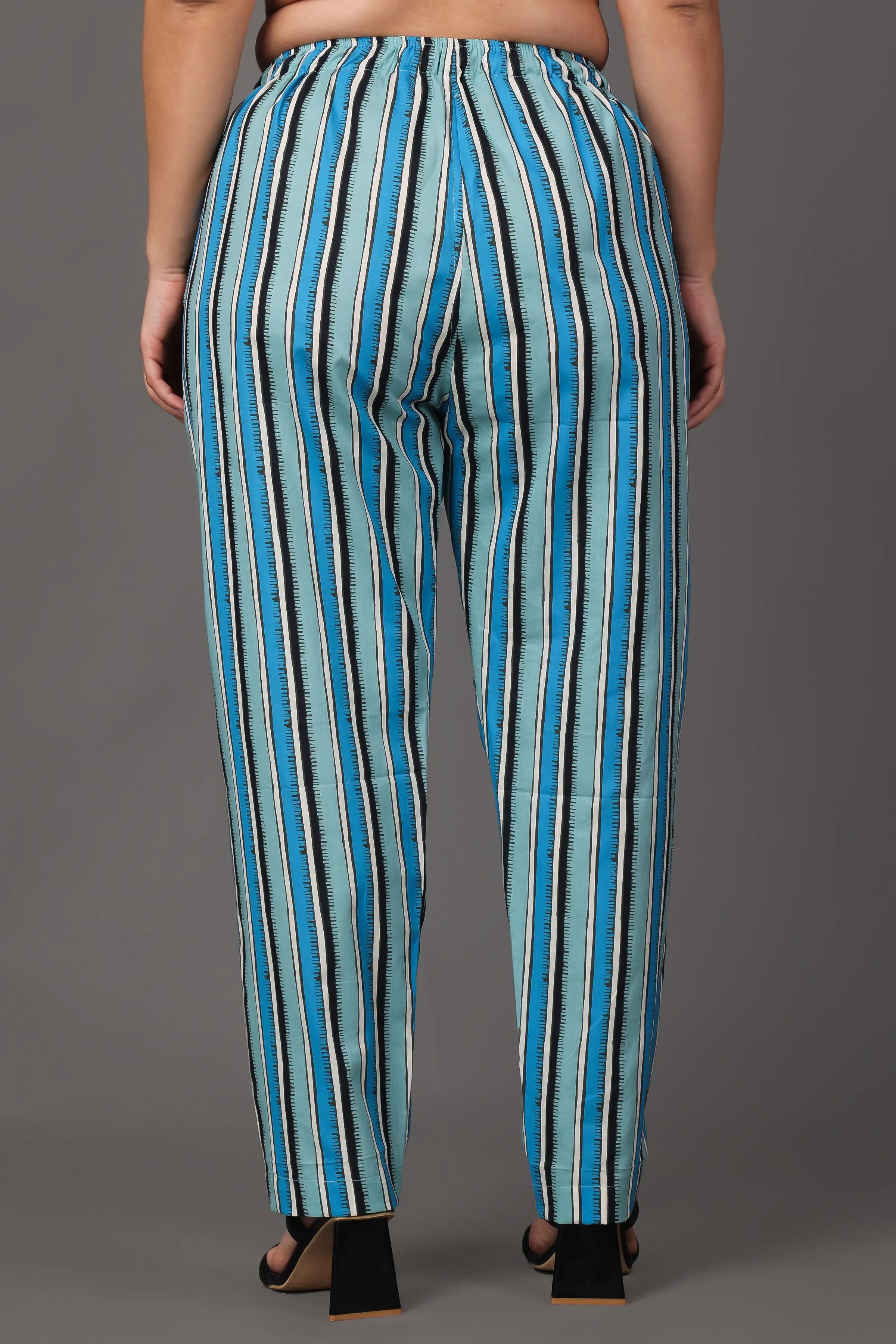 Blue Cotton Striped Relaxed Palazzo